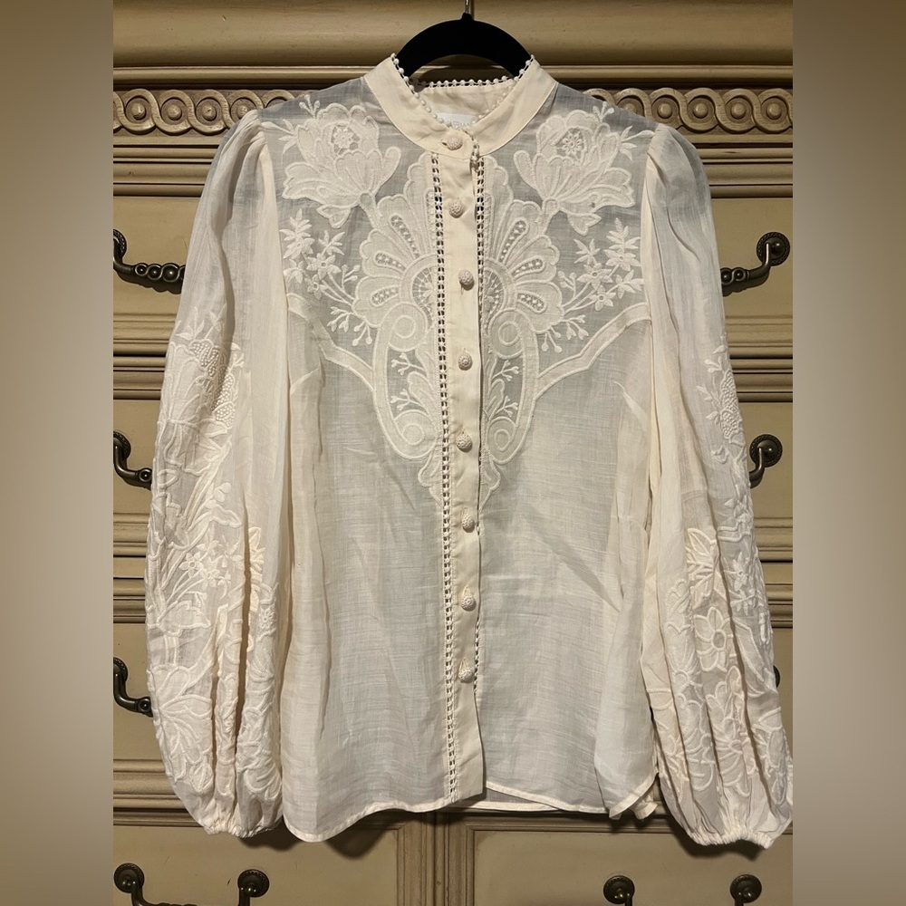 ZIMMERMANN CREAM OTTIE EMBROIDERED BLOUSE AU 1, US 6 Small - Picture 5 of 17